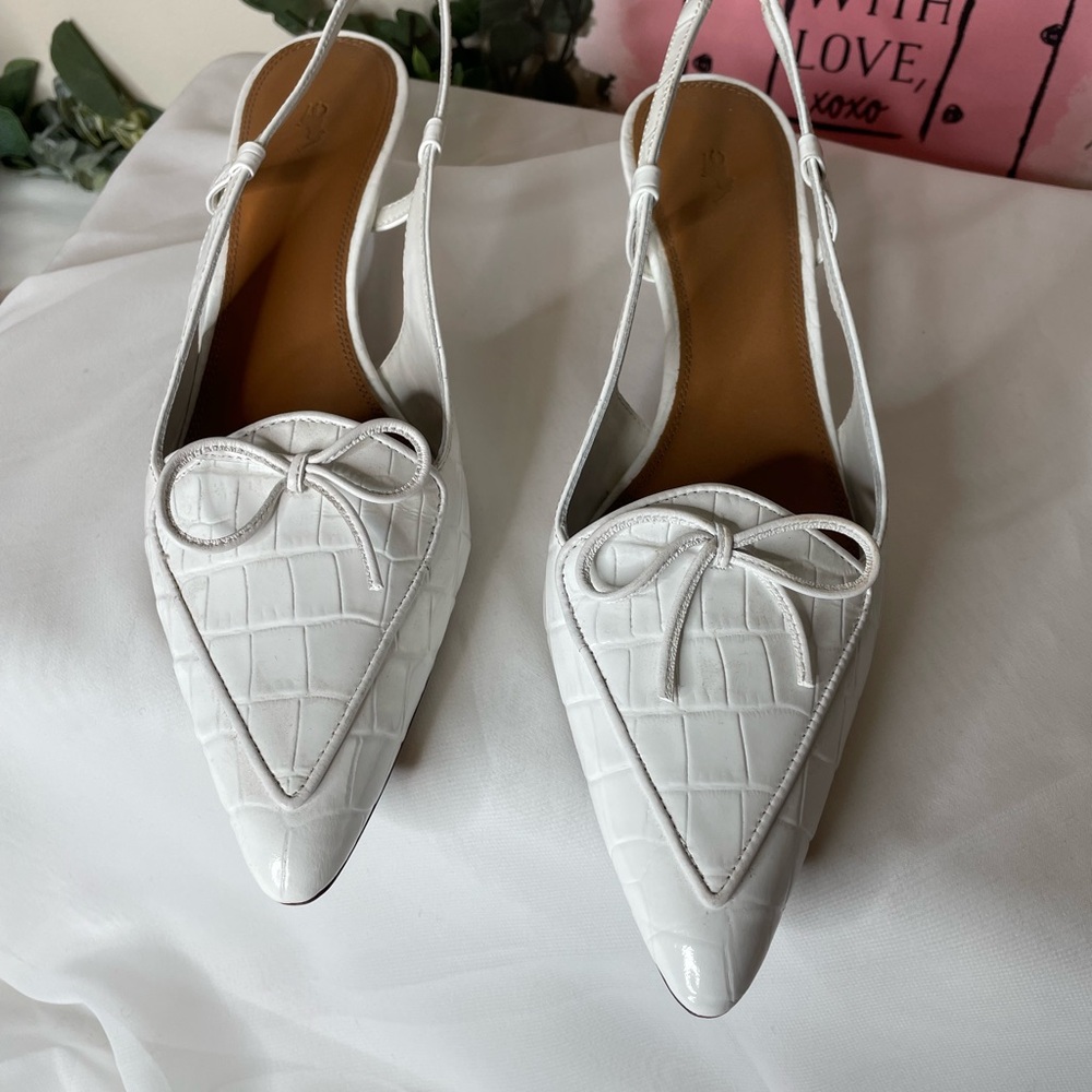 Polo RL White Croc Leather Slingback